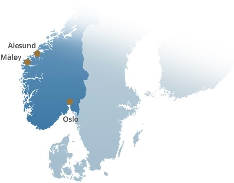 Map of Norway with Ålesund and major cities located