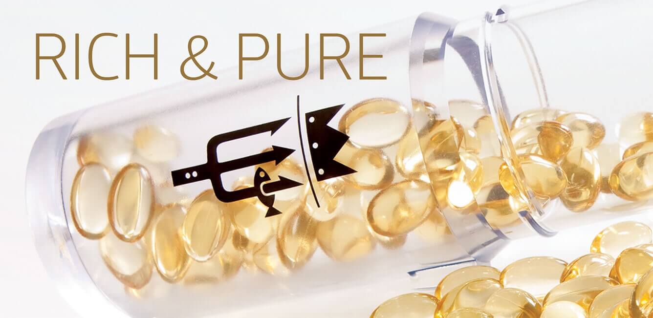 Omega3 of Norway bottle with capsules spilling